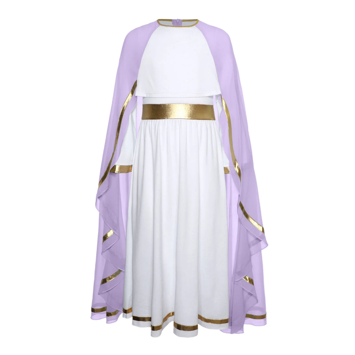 Halloween Virgin Mary Costume for Kids Girls Fancy Greek Princess Cosplay Long Sleeve Ruffle Dress with Chiffon Cape Theme Party