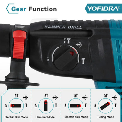 YOFIDRA 26MM Brushless Electric Hammer Drill Multifunctional Rotary Cordless Rechargeable Power Tools For Makita 18V Battery Pin