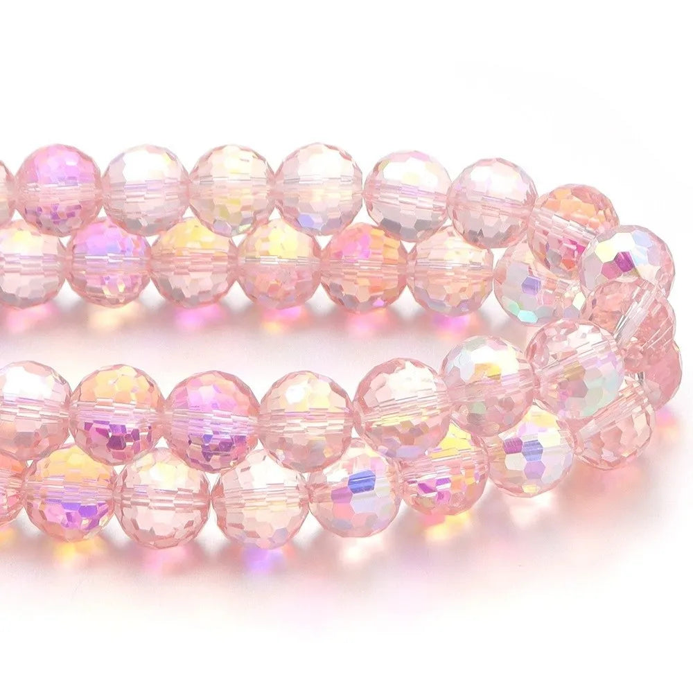 6/8/10mm Sizes Faceted Glass Beads Pink Blue Plating Clear Crystal Earth Beads 96-faceted Faceted Cut Style Jewelry Making Beads