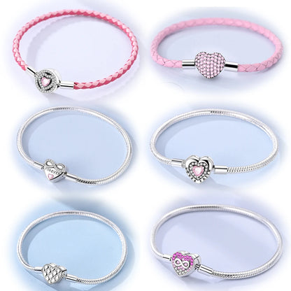 Original 925 Sterling Silver Bracelets 17-20CM Love Heart Flowers Butterfly Charms Beads Bracelet For Women Fashion Jewelry Gift