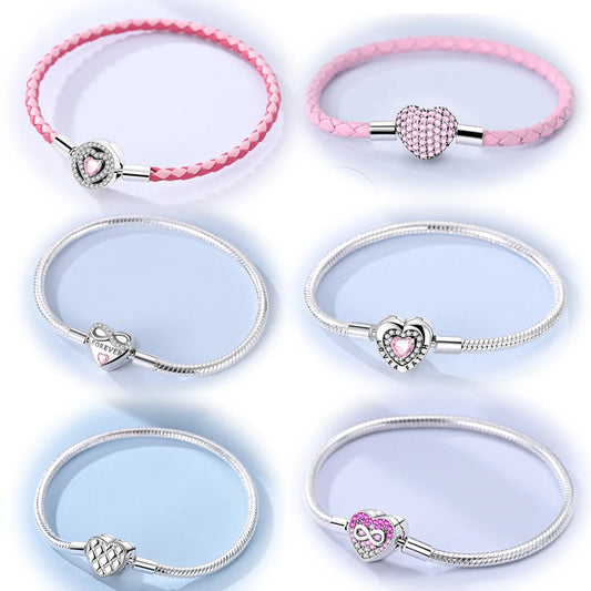 Original 925 Sterling Silver Bracelets 17-20CM Love Heart Flowers Butterfly Charms Beads Bracelet For Women Fashion Jewelry Gift