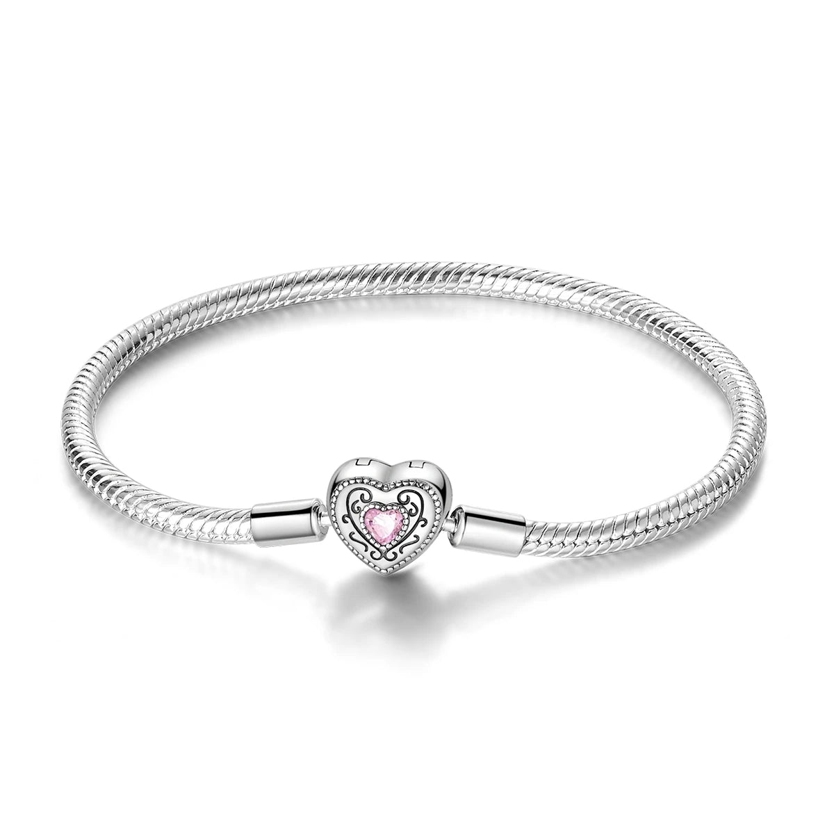 New Charm Bracelet 925 Silver Heart Shape Holy Mother Snake Chain Clasp Bracelet Fit Original Bead DIY Fashion Jewelry
