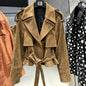 YOLOAgain Vintage Grain Leather Jacket Women Real Leather Sheepskin Jacket With Belt