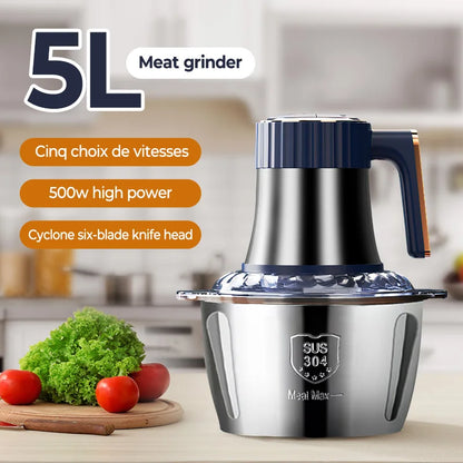 5L Electric Food Processor Meat Grinder with 6 Stainless Steel Blades Multifunction Meat Chopper Vegetable Cutter Food Mincer Large Capacity Kitchen Chopper for Meat Vegetables Fruits Garlic Onion Nuts Baby Food