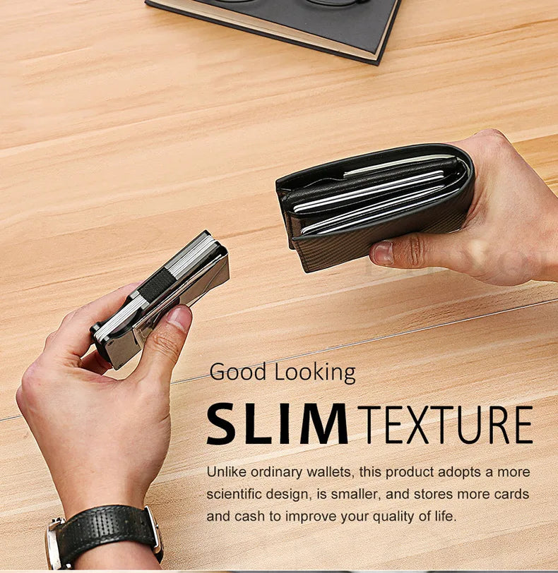 Minimalist Slim RFID Blocking Wallet For Men - Light Weight, Durable & Compact- Aluminum Wallet With Money Clip (Black）
