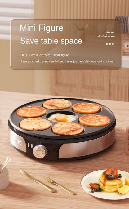 220V Professional Crepe Maker with 7 Holes Egg Burgers Crepes and Omelettes Baking Pan Perfect for Breakfast