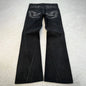 Vintage X Ray Waxing Tribal Embroidery Men's Flared Jeans Gothic High Street Unisex Punk Slim Fit Jeans Y2K Baggy Flared Jeans