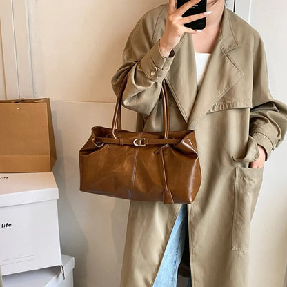 Oil PU Leather Hobo Handbag Slouchy Shoulder Bag Retro Top-Handle Bag Large Work Bags for Women Gilrls Tote Work Shopping Travel
