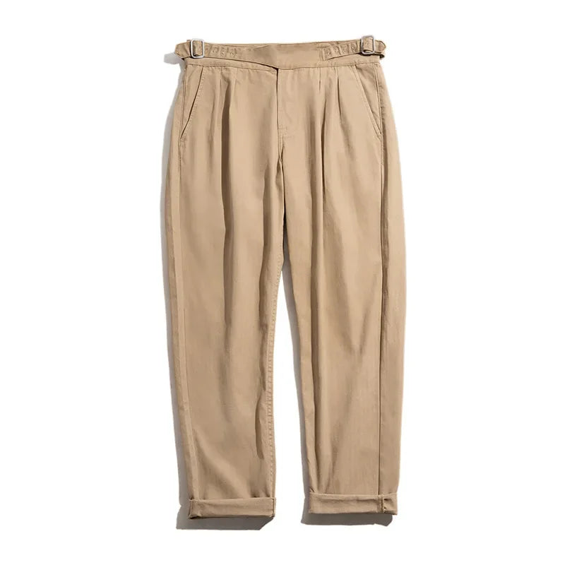 Maden Vintage Khaki Gurkha Pants Adjustable High Waist Casual Cargo Work Pants Classic Straight Trousers Men's Spring and Fall