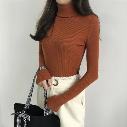 2026 Autumn Winter Sweater Women Knitted Ribbed Pullover Sweater Long Sleeve Turtleneck Slim Jumper Soft Warm Pull Femme