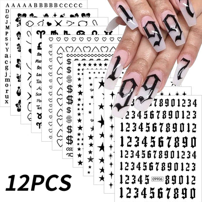 12Pcs 3D Gold Sliver Stars Nail Stickers Bronzing Starlight Nail Art Decals Self Adhesive Slider Decals DIY Nail Tips Decoration