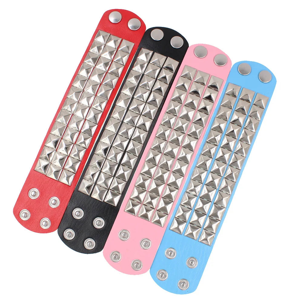 Gothic Punk Hip Hop Rock Spike Rivet Stud PU Leather Wristband Bracelet Bangle