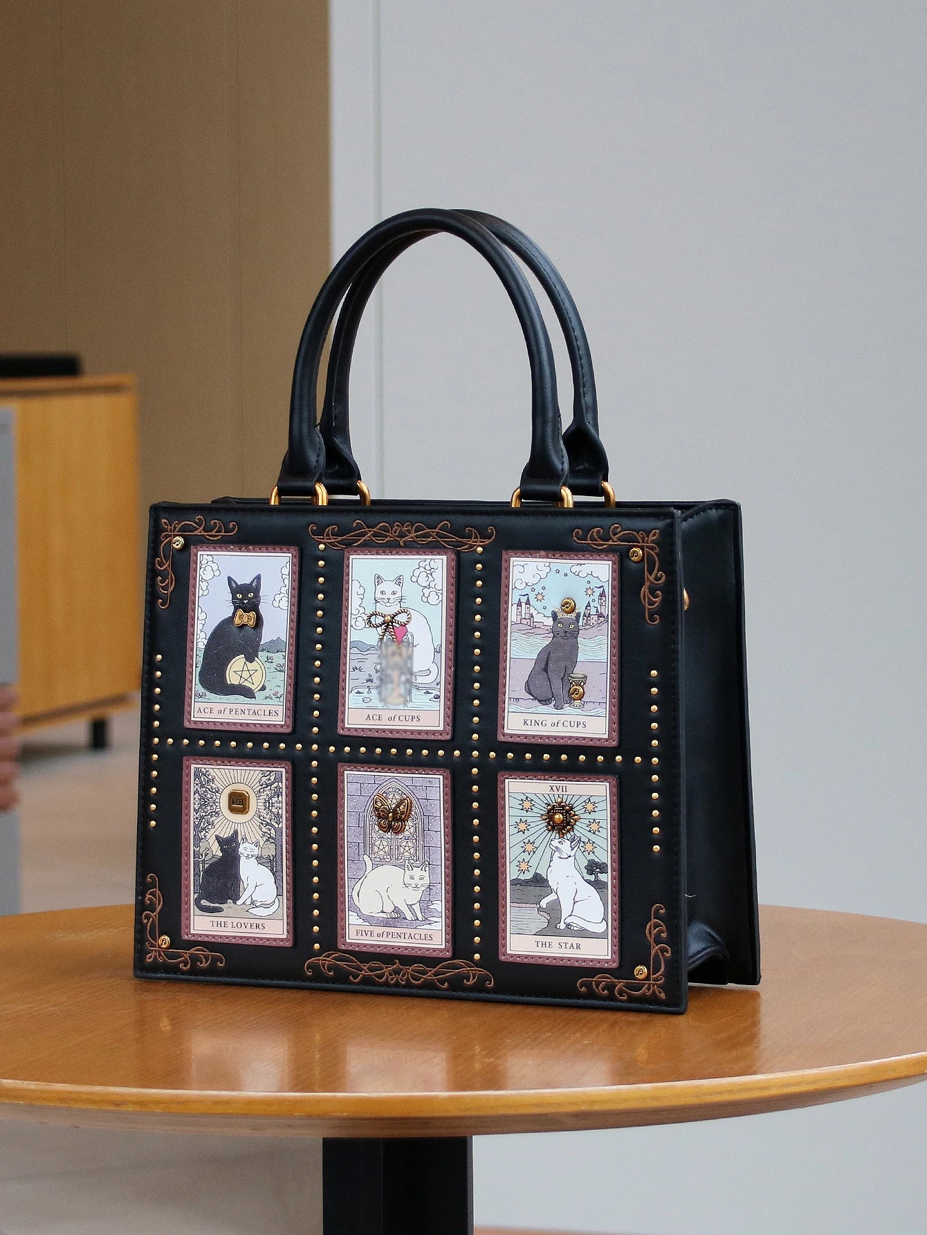 2025 High-end fashion summer new handbag female bag niche design Tarot tile tote bag large capacity Y2K cute cat bag strange win