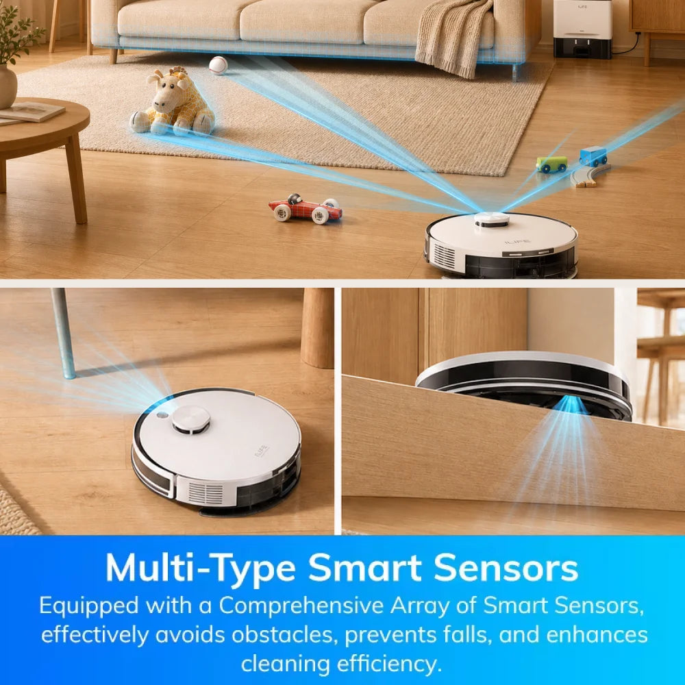 ILIFE A30 Pro Robot Vacuum Cleaner with Automatic Self-Emptying Station, 5000Pa Strong Suction, LDS Navigation, 180min Runtime, 2-in-1 Mop and Sweep , APP Control ，Home Floor Carpet Clean