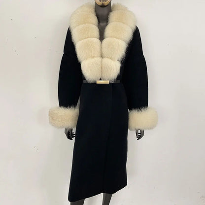 Long Knitwear Coat Women Warm Belt Real Fox Fur Jacket Female 2024 New Autumn Winter Kintted Natural Fur Coat Women
