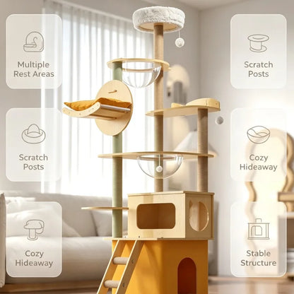 Large Pet Nest Wooden Climbing Frame Bamboo Wood Color Four Seasons Universal Cat Delivery Room Indoor Outdoor Play Tower