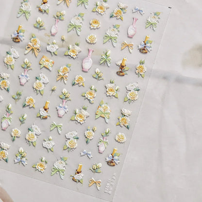 White Flower Petal Cherry Blossom Peach Blossom Falling Petal Floral Gradient 5D Self Adhesive Nail Art Sticker Manicure Decals