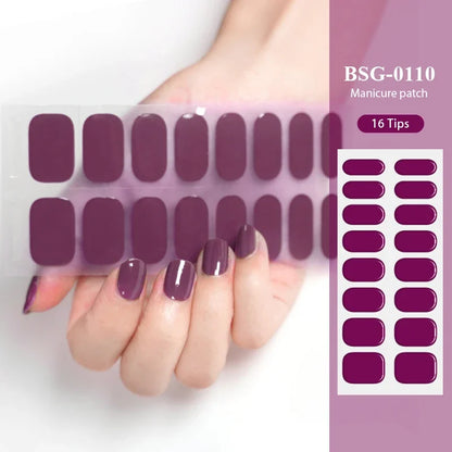 16/20/22Tips Semi-Cured Gel Nail Wraps Full Cover Manicure DIY Waterproof Long Lasting Gel Nail Stickers set for UV Lamp Need