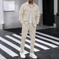 New autumn style waffle long-sleeved solid-color double-pocket buttoned cardigan shirt and pants set
