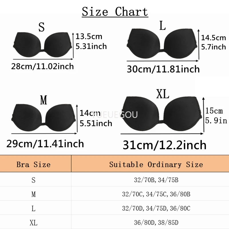 Multiway Backless Bra Push Up - Invisible Bralette with Removable Transparent Straps for Bridal, Evening Wear, Sexy Lingerie