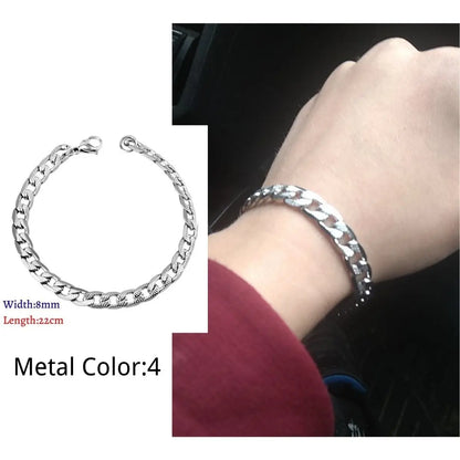 LUXUKISSKIDS Stainless Steel Couple Men/Woman Bracelets Fashion Curb Cuban Link Chains On Hand Rock Bracelet Wrist Jewelry Gifts
