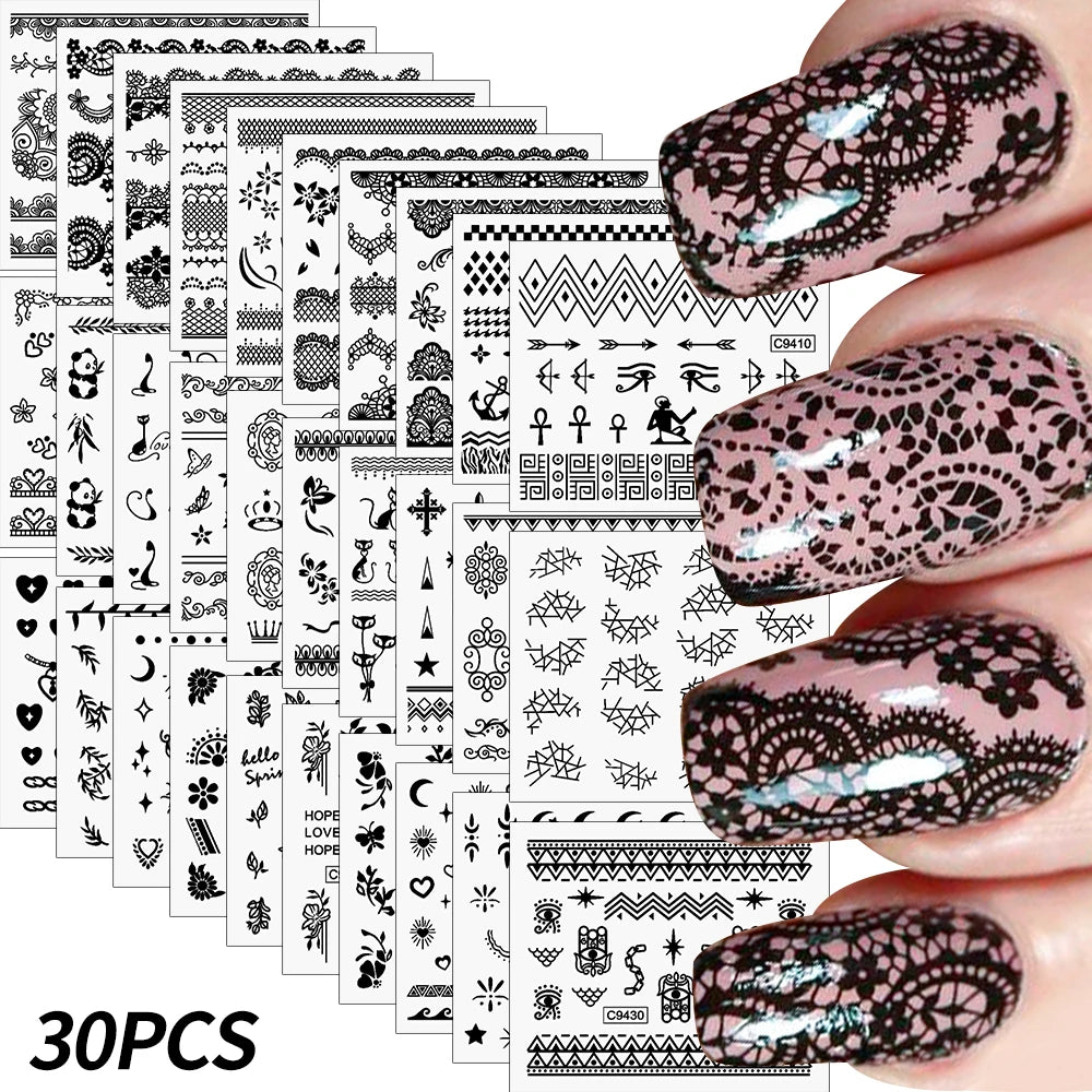 30 Sheets Christmas Nail Art Stickers Self Adhesive 3D White Snowflake Nail Decals Xmas Nail Supplies Christmas Manicure Sliders