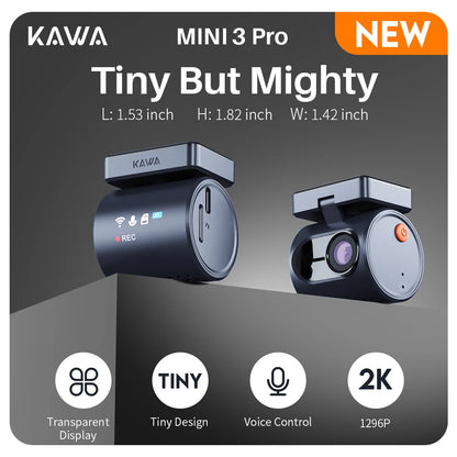 2K KAWA MINI 3 Pro Cameras for Car DVR Tiny Dash Cam 24 Parking Auto Video Recorder WiFi APP Voice Control Car dashcam