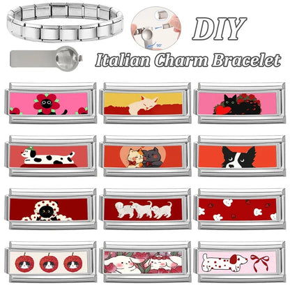 2025 New Women's Gift Cute Rabbit Cat Dogs Italian Charms Links Beads Fit 9mm Stainless Steel Modular Modular Bracelet Jewelry
