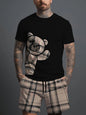 2026 Summer Casual Short-Sleeve Fashionable Breathable Sports Set Loose-Fit Quick-Dry Men's Short-Sleeve Hip-Hop Bear Print Set