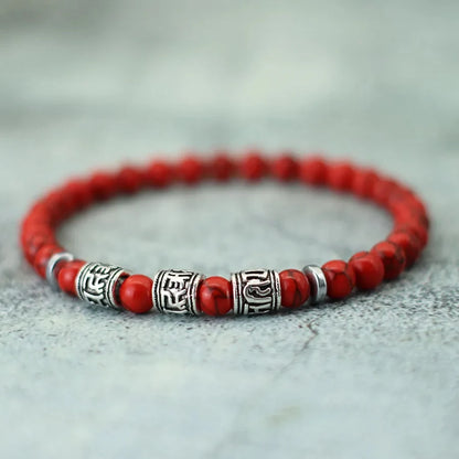 Noter Mantra Bracelet For Men 6mm Howlite Lava Tiger Eyes Beads Braslet Viking Accessories Pulseras Para Hombre Tibet Braclet
