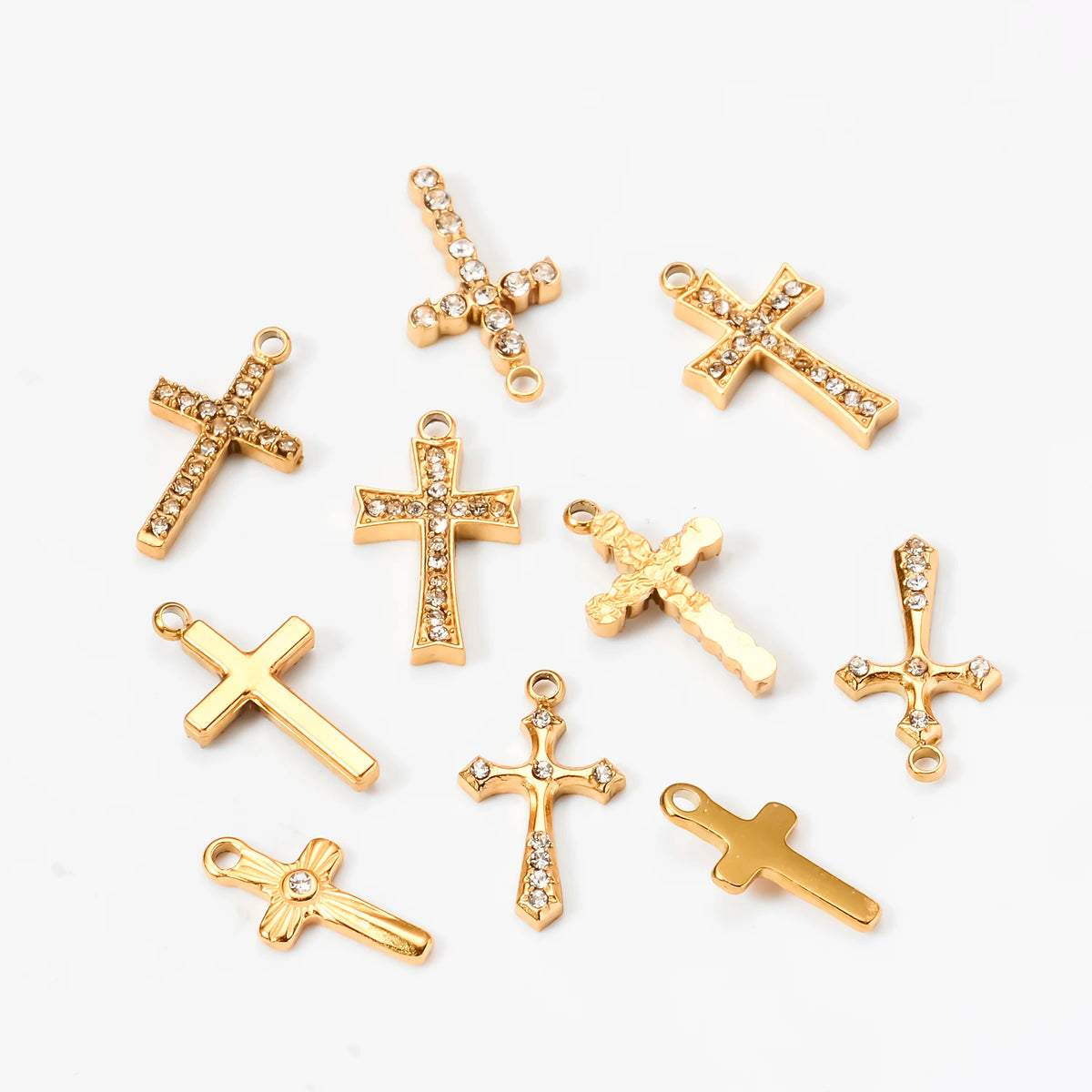5PCS Zircon Cross Stainless Steel Charms Pendant High Quality Accessories DIY Necklace Bracelet Earring Jewelry Making Materials