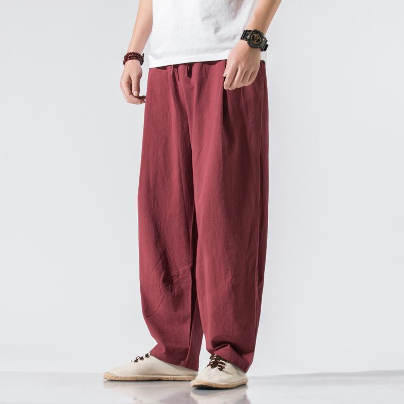 Men Clothes New Summer Japanese Casual Streetwear Harajuku Cotton Linen Baggy Pants Male Solid Oversized Bloomers Trousers M-5XL
