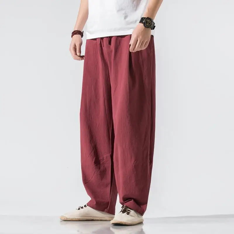 Men Clothes New Summer Japanese Casual Streetwear Harajuku Cotton Linen Baggy Pants Male Solid Oversized Bloomers Trousers M-5XL