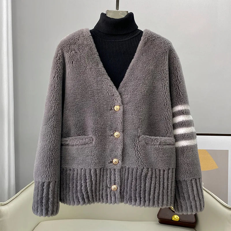 CT152 PDUI Women Real Wool Fur Coat Winter Warm Female Girl Sheep Shearing Jacket Parka OverCoat