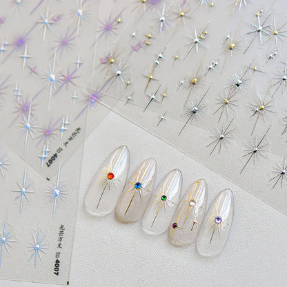 Gold Silver Starlight Laser Pink Colorful Glitter Star Bronzing Rhinestones Relief Nail Art Decorations Stickers Manicure Decals