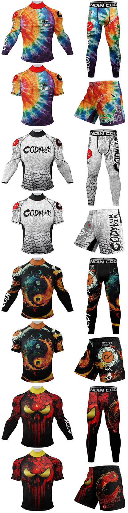 Cody Lundin New Designs Customized Short Sleeves Polyester Stretchy Rash Guards Shorts MMA BJJ Sets With Rubber Waistband