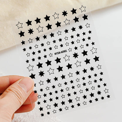 Black White Star 3D Nail Art Sticker Y2K Pentagram Self-Adhesive Decals Laser Shiny Glitters Starlight Manicure Ornaments Slider
