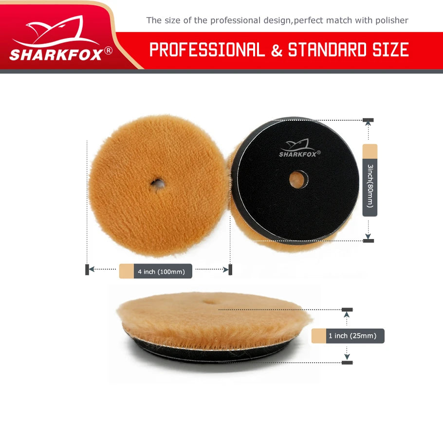 Sharkfox 5/6Inch Wool Car Polishing Pad High Density Lamb Woollen Polish Buffing Pad Wool Polishing Pad for Car Detail Polishing