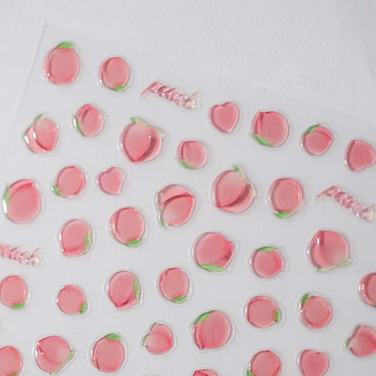 Lovely Red Fruit Strawberry Cherry Bowknot Love Heart Star Silk Ribbon 5D Nail Art Stickers Chic Self Adhesive Manicure Decal