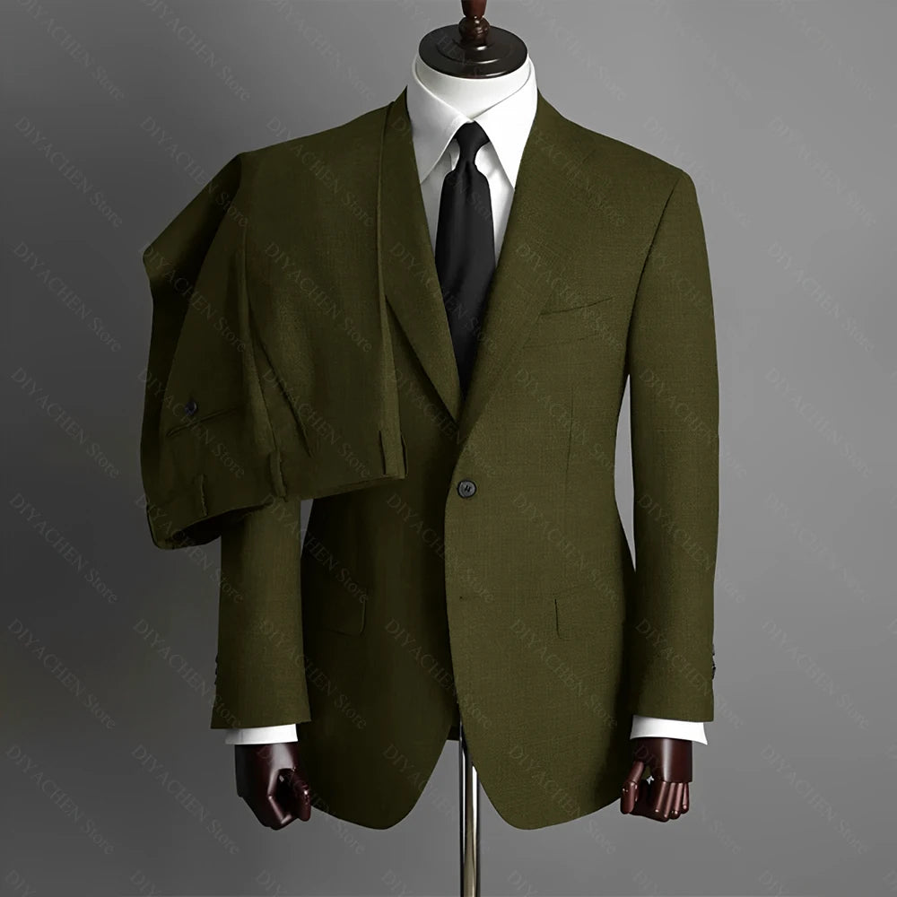 Fashion Gray Men Suits High-end Single Breasted Wedding Tuxedo Business Casual Office Male Suit Slim 2 Piece (Blazer+Pants)