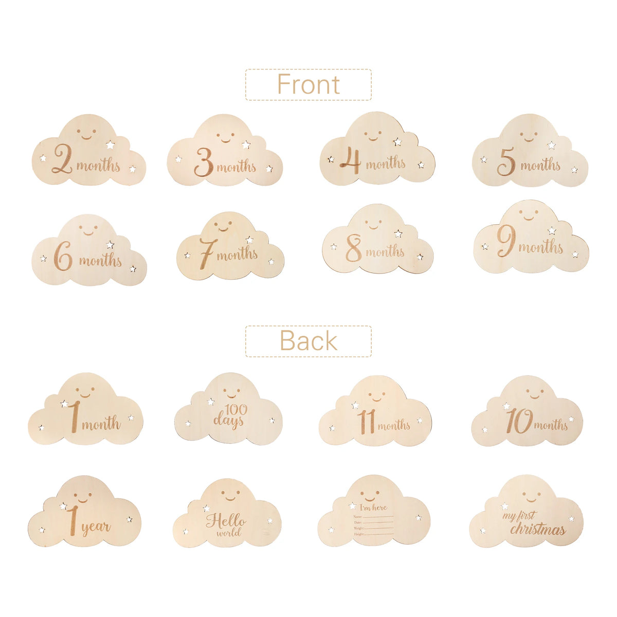 Wooden Baby Month Photography Prop Cloud Shape Record Card Newborn Birthday Gift Milestone Card Souvenir Baby Photo Accessories