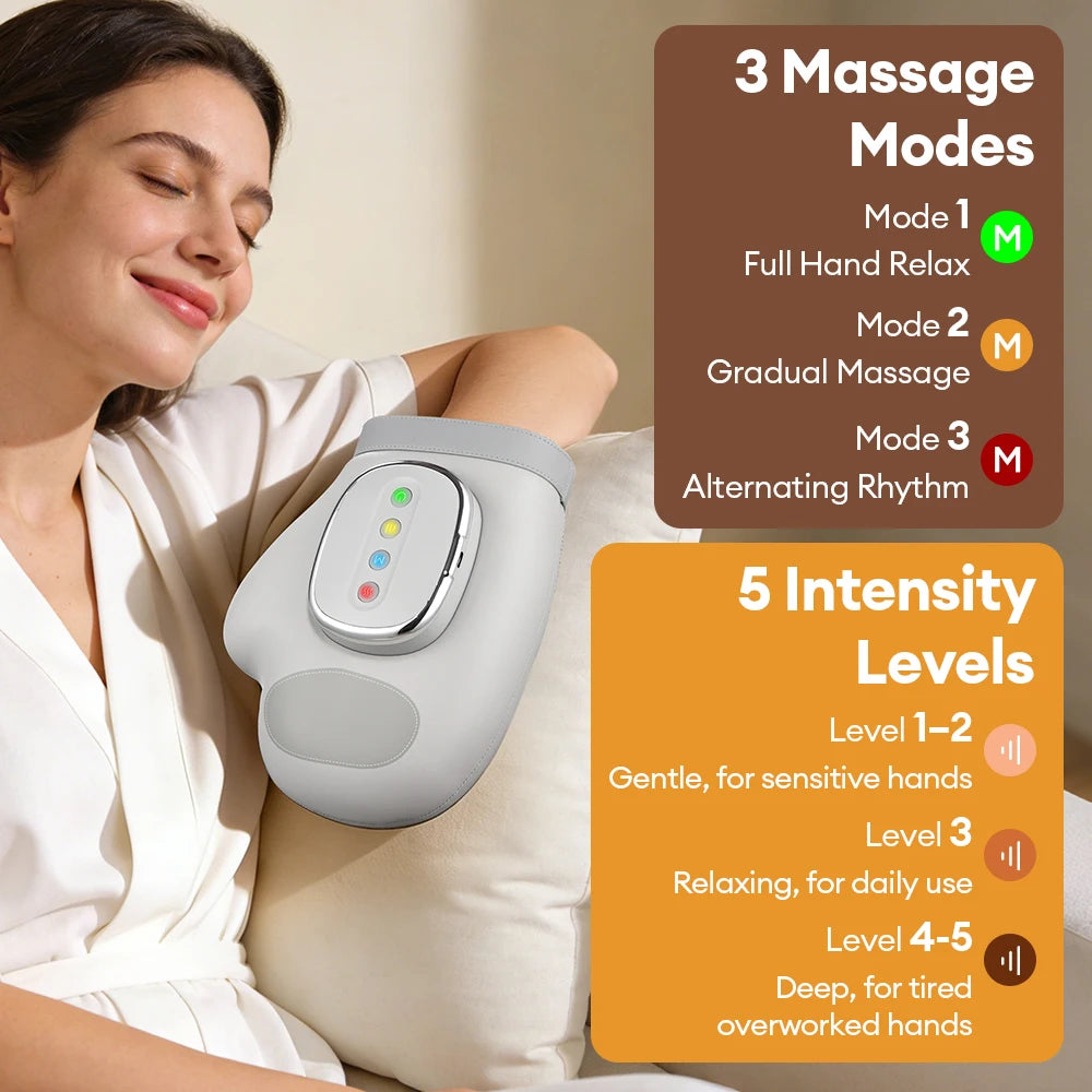 5 Level Hand Massager with Airbag Compression Finger Wrist Palm Massage Machine Vibration Glove for Hand Muscle Relax