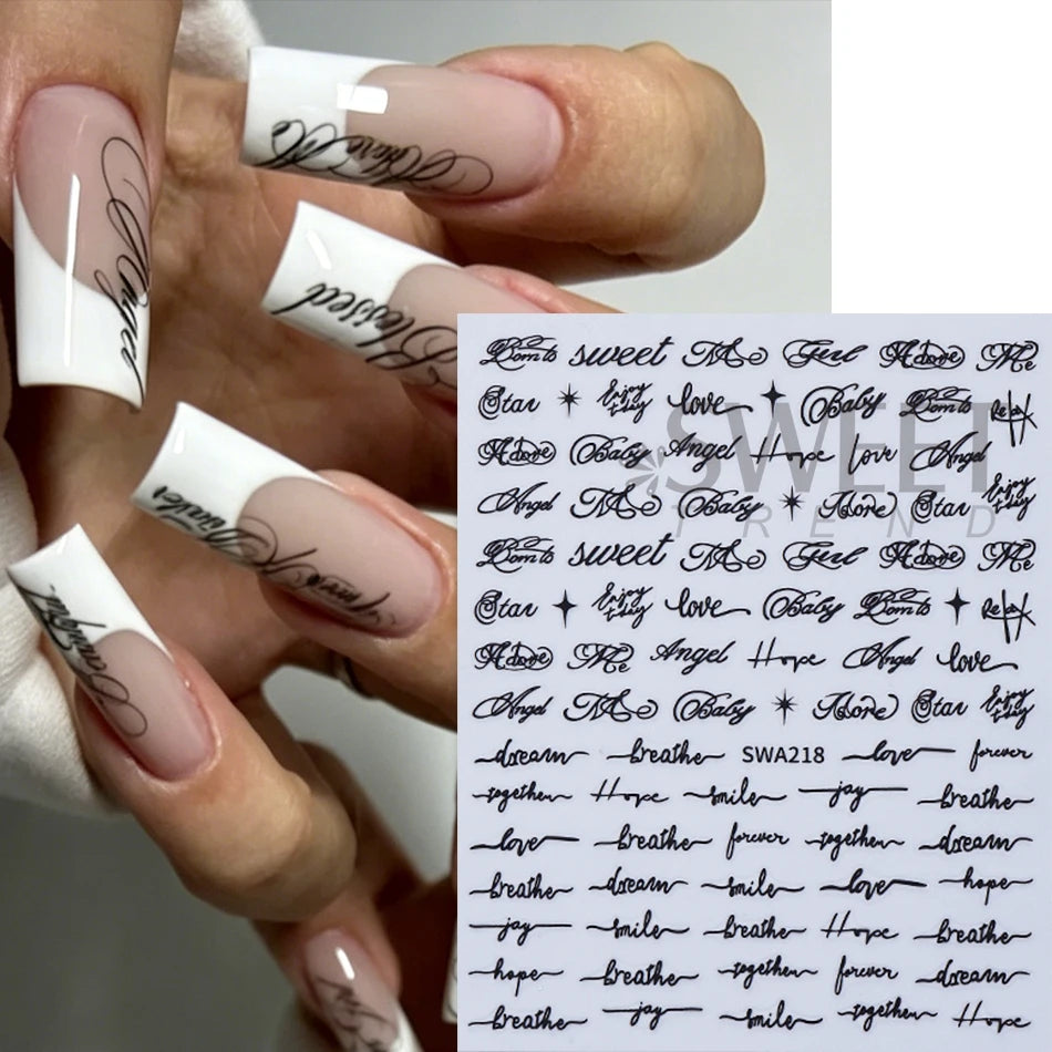 4pcs English Letter Nail Stickers Gothic Style Y2K Cool Design Roman Letter Alphabet Adhesive Nail Decal DIY Manicure Decoration
