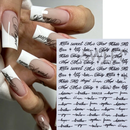4pcs English Letter Nail Stickers Gothic Style Y2K Cool Design Roman Letter Alphabet Adhesive Nail Decal DIY Manicure Decoration