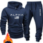 Men casual sportswear set  Fashionable American-style letter printed fleece pullover and fitted sweatpants set highly versatile