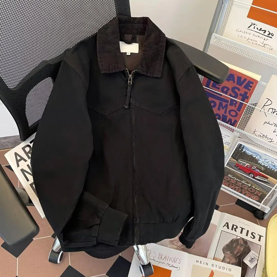 Pure Cotton Detroit Washed Jacket Men's Spring Loose Fit Collared Workwear Jacket Trendy Brand Color Block Casual Coat