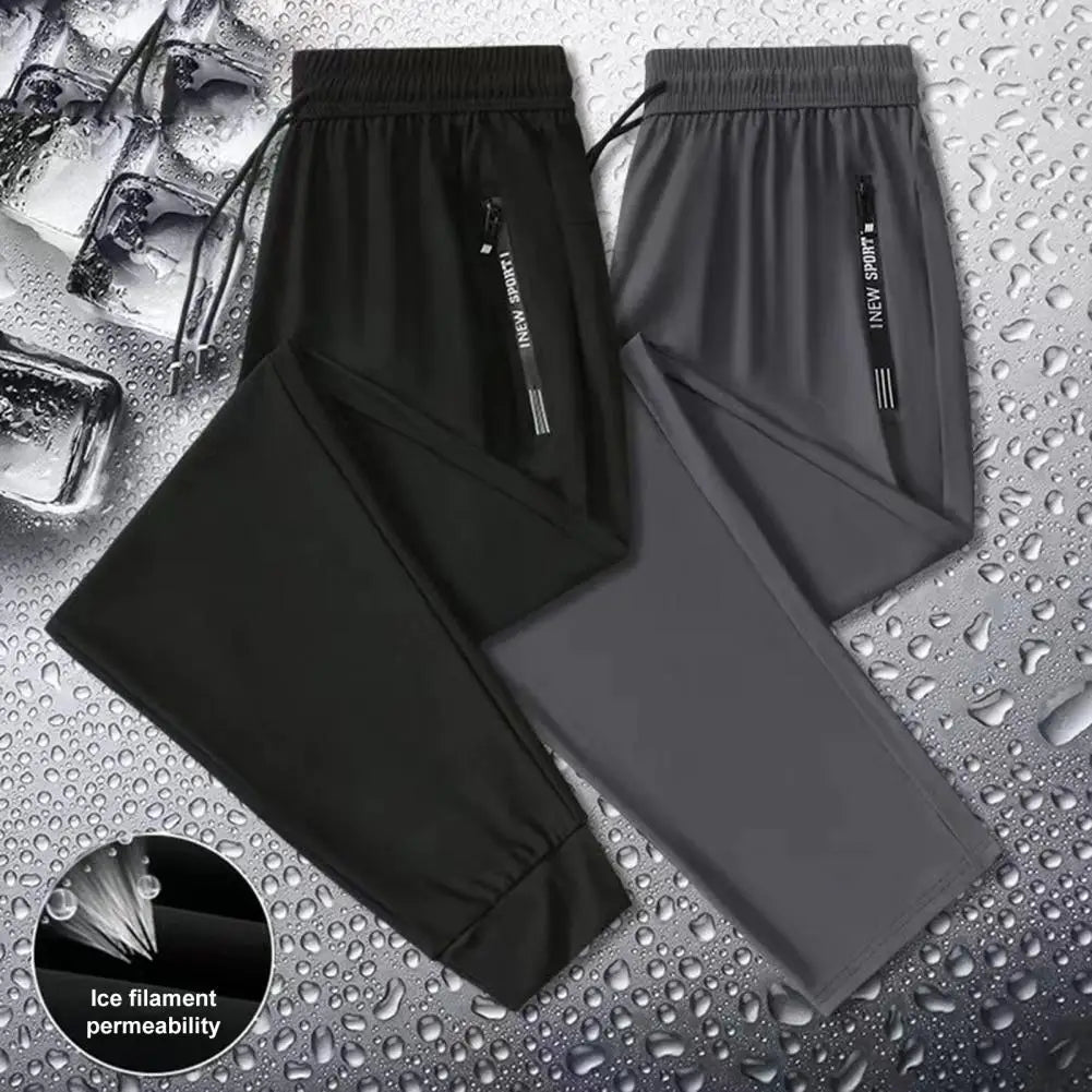 Men's Summer Ice Silk Pants Mesh Quick drying Ankle-banded Breathable Casual Thin Pants Loose Elastic Pants Sports Trousers