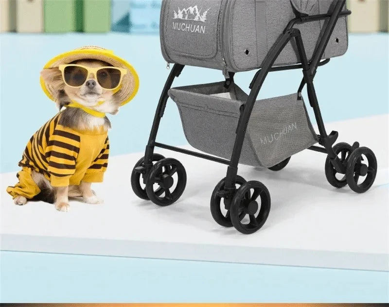 Lightweight and Foldable  Stroller Pet Bag Dog Stroller Dog Scooter Dog Trolley with Storage Basket Stroller for Animals