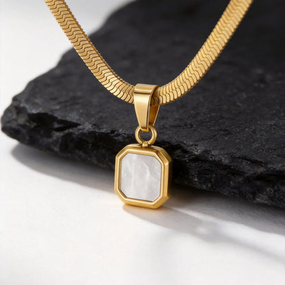 Vnox Geometric Square Natural Stone Pendant Necklace for Men, Gold Silver Color Stainless Steel Blade Chain, Trendy Jewelry Gift