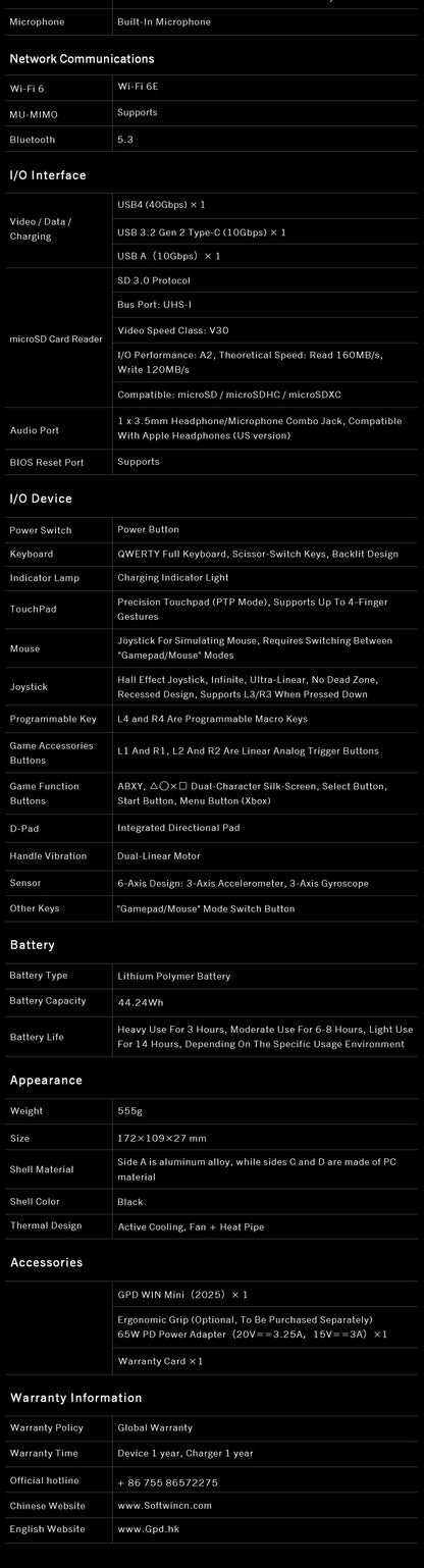 New 2026 GPD WIN Mini AMD AI 9 HX 370 7 Inch Handheld GamePad Tablet 32GB RAM 2TB PCIE4.0 Pocket Mini Laptop Game Player Console